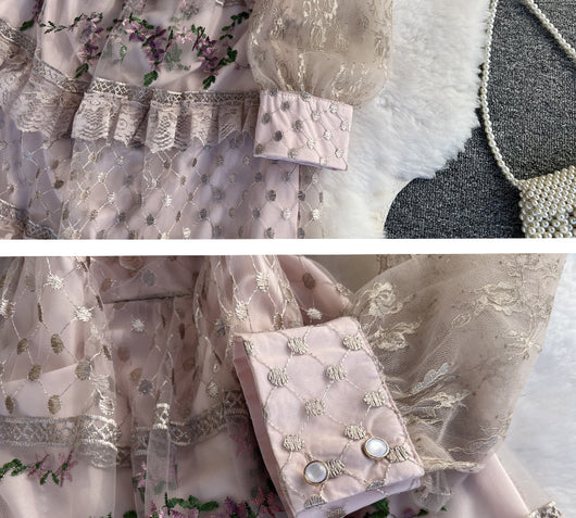 Vestido de Encaje Bordado Elegante con Detalles de Costura - Image 13