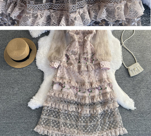 Vestido de Encaje Bordado Elegante con Detalles de Costura - Image 15