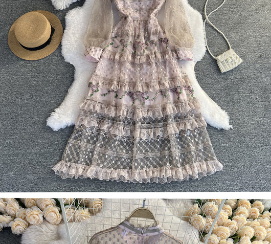 Vestido de Encaje Bordado Elegante con Detalles de Costura - Image 19