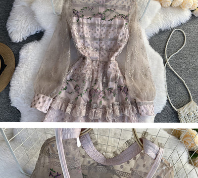 Vestido de Encaje Bordado Elegante con Detalles de Costura - Image 20