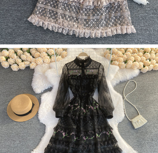 Vestido de Encaje Bordado Elegante con Detalles de Costura - Image 25