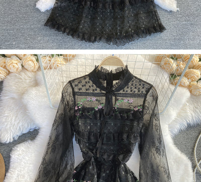 Vestido de Encaje Bordado Elegante con Detalles de Costura - Image 26