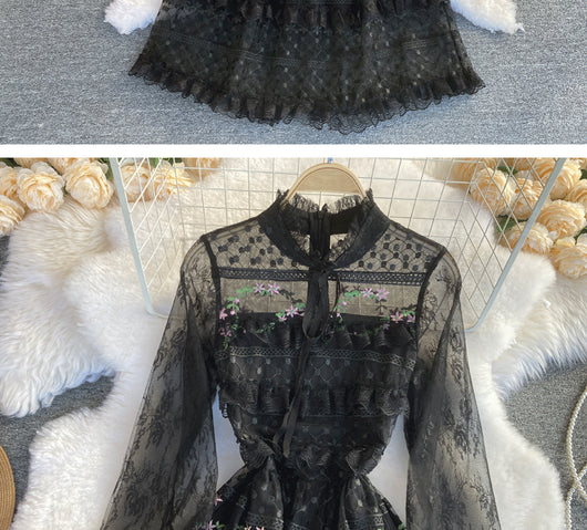 Vestido de Encaje Bordado Elegante con Detalles de Costura - Image 26