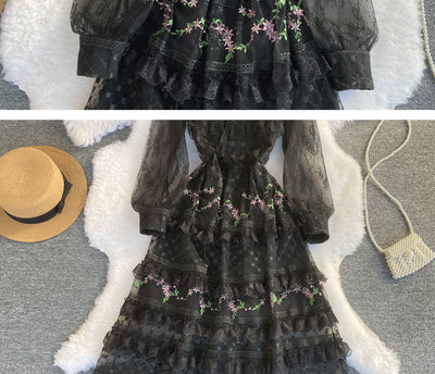 Vestido de Encaje Bordado Elegante con Detalles de Costura - Image 27
