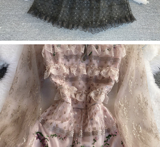 Vestido de Encaje Bordado Elegante con Detalles de Costura - Image 28