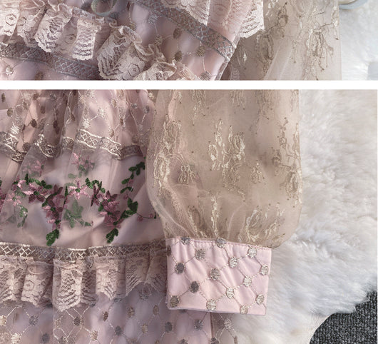 Vestido de Encaje Bordado Elegante con Detalles de Costura - Image 32