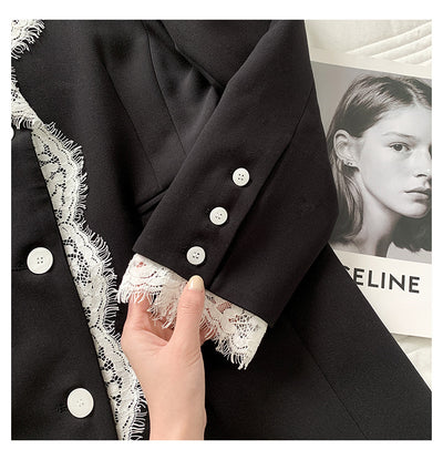Blazer Elegante con Solapa de Encaje y Botones de Perla para Mujer - Image 11