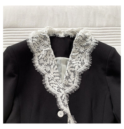 Blazer Elegante con Solapa de Encaje y Botones de Perla para Mujer - Image 12