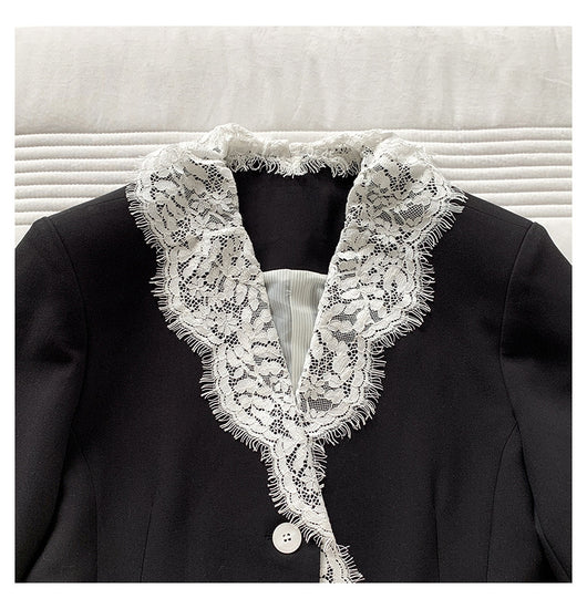 Blazer Elegante con Solapa de Encaje y Botones de Perla para Mujer - Image 12