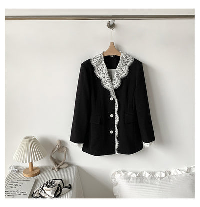 Blazer Elegante con Solapa de Encaje y Botones de Perla para Mujer - Image 13