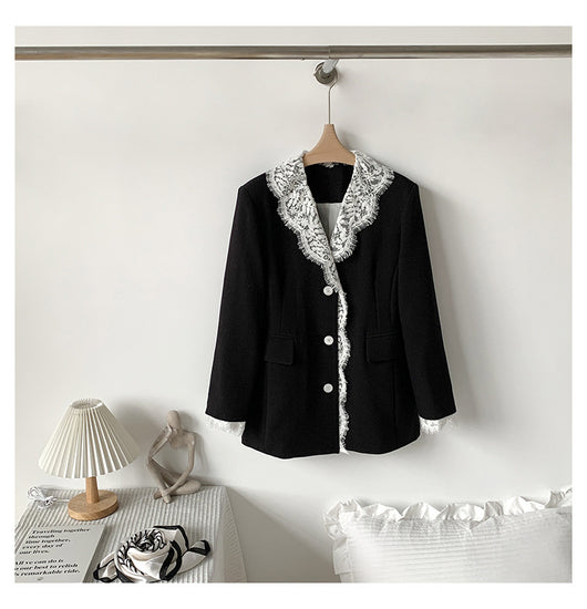 Blazer Elegante con Solapa de Encaje y Botones de Perla para Mujer - Image 13