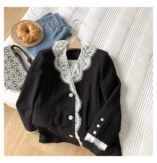 Blazer Elegante con Solapa de Encaje y Botones de Perla para Mujer - Image 14