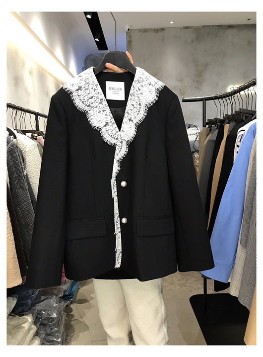 Blazer Elegante con Solapa de Encaje y Botones de Perla para Mujer - Image 15