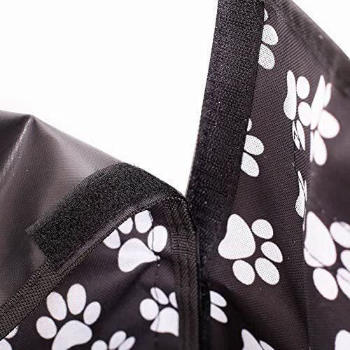 Black waterproof pet car mat with white paw print pattern covering the trunk and back of seats in an SUV. - Image 4