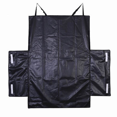 Black waterproof pet car mat with white paw print pattern covering the trunk and back of seats in an SUV. - Image 8