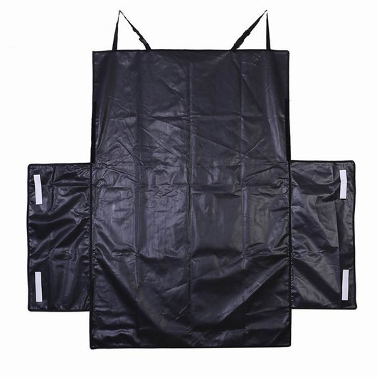 Black waterproof pet car mat with white paw print pattern covering the trunk and back of seats in an SUV. - Image 8