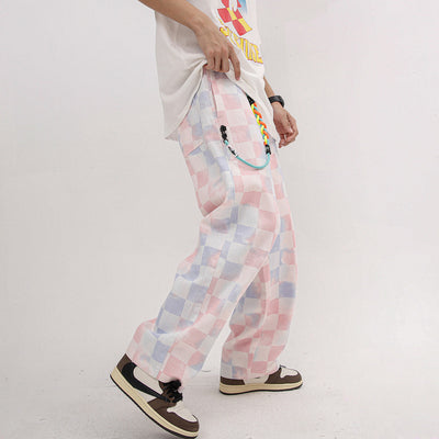 Pantalones Casuales a Cuadros con Degradado Holgados y Rectos para Hombre y Mujer - Image 8