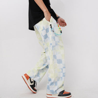 Pantalones Casuales a Cuadros con Degradado Holgados y Rectos para Hombre y Mujer - Image 9
