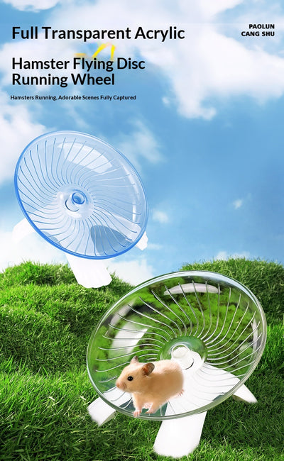 Blue transparent hamster flying saucer running wheel with a white stand, suitable for hamsters and small pets. - Image 9