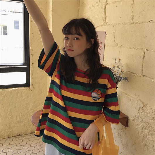Playera a Rayas Manga Corta Estilo Lazy Chic - Image 16