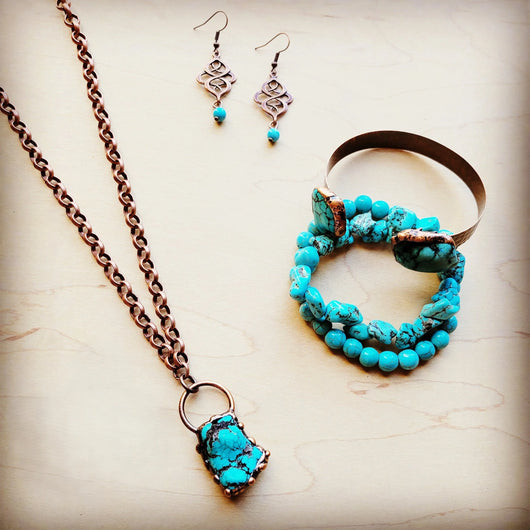 Long Copper Necklace with Turquoise and Copper Pendant 255f