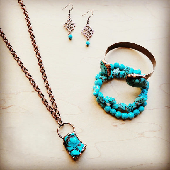 Long Copper Necklace with Turquoise and Copper Pendant 255f