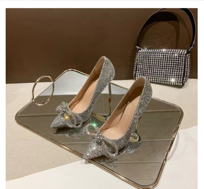 Zapatos de Novia Stiletto con Moño, Punta Afilada y Cristales Brillantes - Image 13