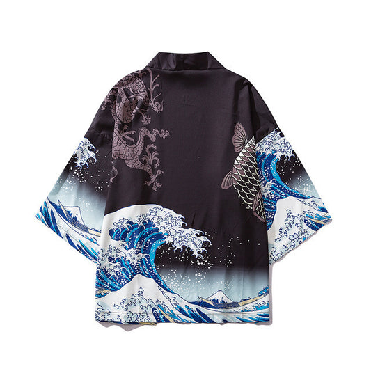 Bata Kimono Hombre Estilo Ukiyo-e Carpa Japonesa - Image 2