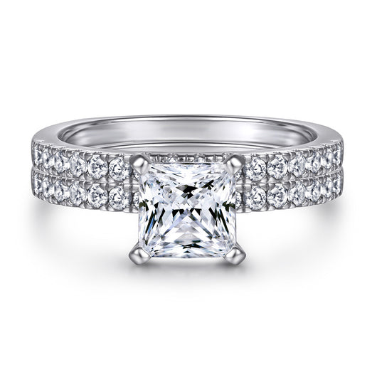 Anillo de Pareja en Plata 925 con Diamante Princess - Diseño Minimalista Dos en Uno - Image 10
