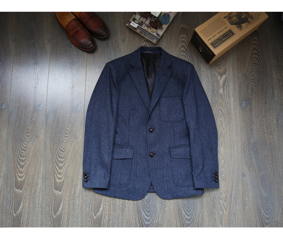 Chaqueta de Trabajo Vintage Americana en Tweed Espiga Lana Pesada con Botones Champiñón