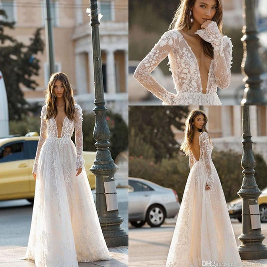 Vestido de Novia Elegante con Mangas de Encaje para Cena y Eventos