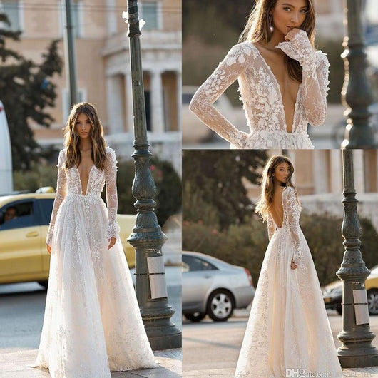 Vestido de Novia Elegante con Mangas de Encaje para Cena y Eventos