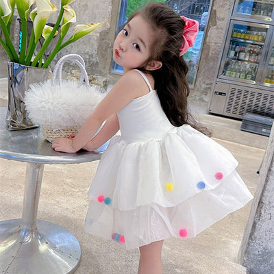 Vestido Princesa Infantil con Pompón de Pelaje Colorido - Image 12