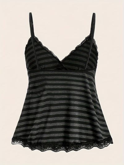 Blusa Elegante de Rayas con Cuello de Encaje Contrastante - Image 10