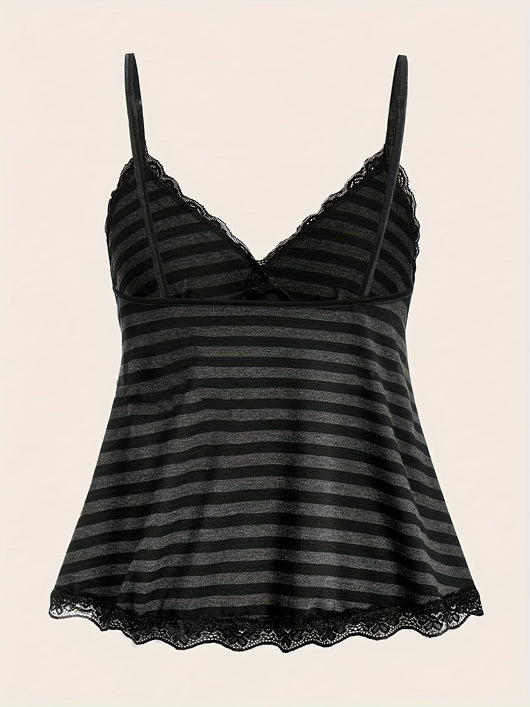 Blusa Elegante de Rayas con Cuello de Encaje Contrastante - Image 10