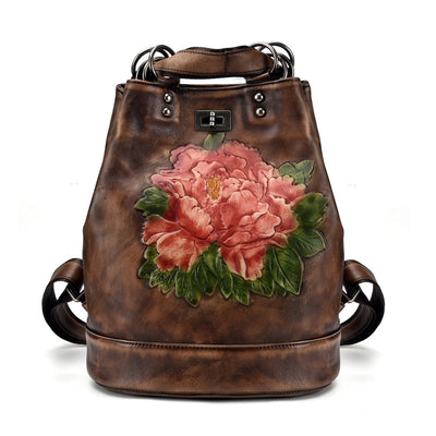 Mochila Retro de Cuero Genuino para Mujer - Diseño Vintage Crema