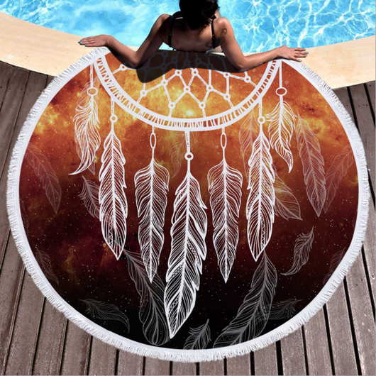 Toalla de Playa Redonda Microfibra Dream Net con Yoga Pad y Flecos - Image 3