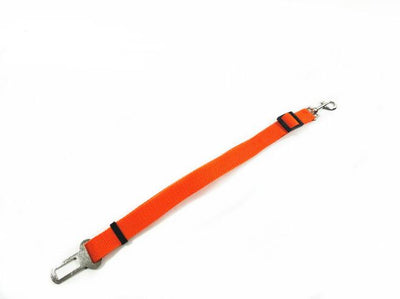 Orange adjustable dog car safety seat belt restraint with a metal seat belt buckle and a swivel snap hook. - Image 8