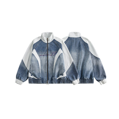 Chaqueta Denim Retro Japonesa con Costuras a Contraste