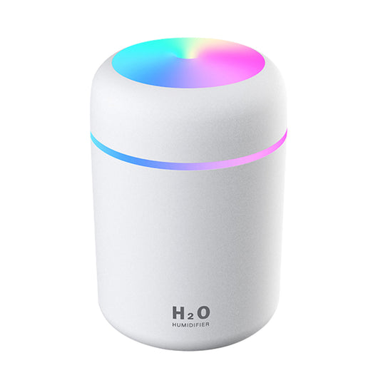 Pink ultrasonic aromatherapy essential oil diffuser with a colorful LED light band and top light, labeled H2O Humidifier. - Image 10