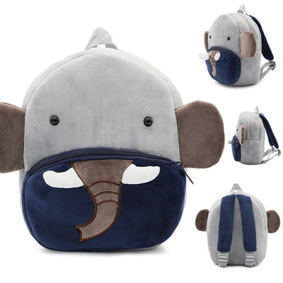 Plush gray and navy blue elephant backpack for toddlers, featuring a front zipper pocket, brown ears, and adjustable straps. - Image 10