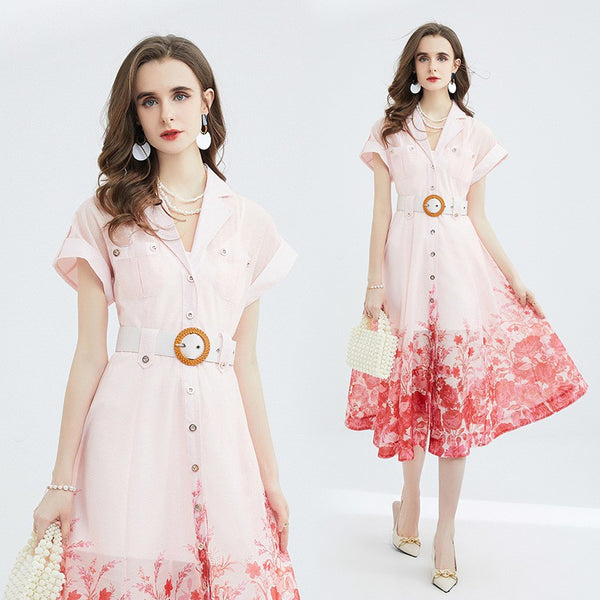 Vestido de Playa con Cuello Camisero y Estampado Veraniego