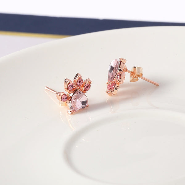 Aretes Huella de Perro Oro Rosa Pequeños para Mujer - Image 5