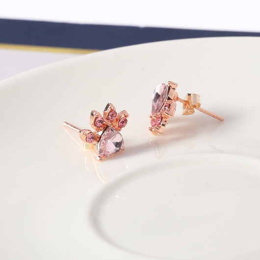 Aretes Huella de Perro Oro Rosa Pequeños para Mujer - Image 5