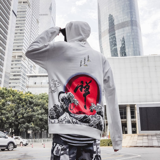 Sudadera Harajuku con Capucha para Parejas - Estilo Wave Print - Image 3