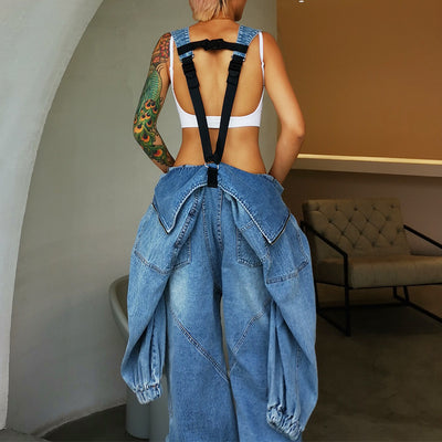 Jumpsuit Vaquero Holgado con Capucha y Piernas Rectas - Image 3