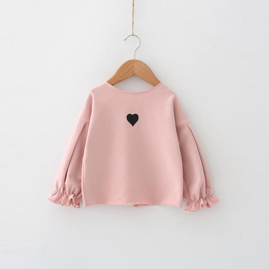 Blusa Infantil Coreana con Mangas Voluminosas y Estampado de Amor
