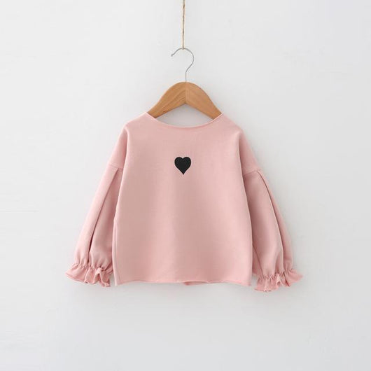 Blusa Infantil Coreana con Mangas Voluminosas y Estampado de Amor