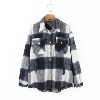 Chaqueta Camisa de Lana a Cuadros con Solapa para Mujer - Image 5