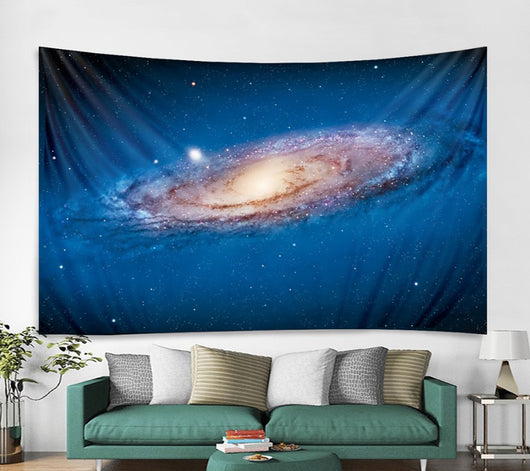 Vibrant psychedelic tapestry with a central sun, moons, and stars in neon pink, blue, yellow, and green. - Image 7